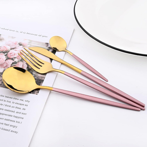 24pcs Conjunto De Talheres De Aço Luxo Inoxidável Rosa-ouro