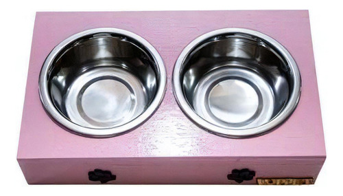 Comedouro Dup Cão/gato Patinha Madeira Pote Inox Luppet-rosa Cor Rosa