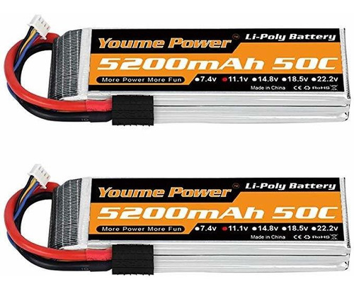 Youme De Energía De La Batería Lipo 3s, 2 Paquetes 11.1v 520