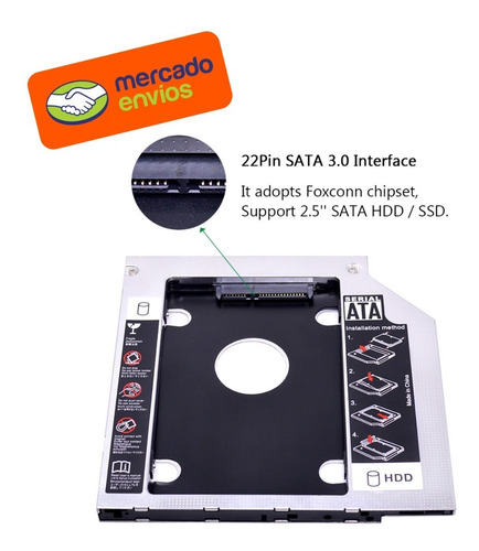 Imagen 5 de 9 de Caddy 2nd Disco Duro Hdd Ssd Sata Cd Dvd-rom Laptop 12.7mm