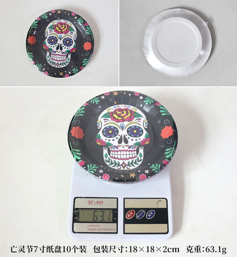 10 Pcs Muertos Halloween Vasos Platos Papel Esqueleto Fiesta