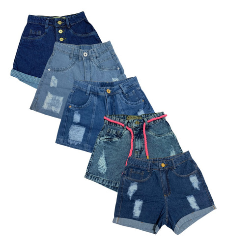 Kit C/5 Short Jeans Brim Cintura Alta Com Elastano Variados