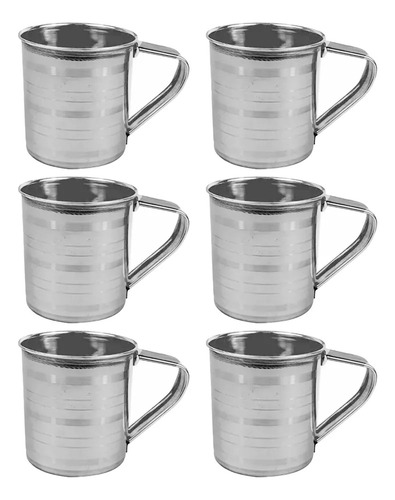 Pocillo Jarro Taza De Acero Inox Rayado 10cm 500ml 6 Pzs Color Acero Inoxidable
