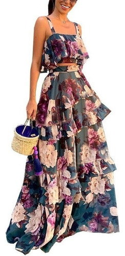 Traje De Falda De Loto Elegante Vestido De Flores Halter [u]