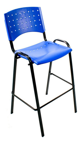 Banqueta Alta Taburete Cajero Mostrador Recepcion Asiento Respaldo Plástico Con Apoya Pies Reforzado - Fabrica Color Azul