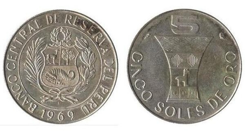 Moneda 5 Soles De Oro Kero 1969 Perú (Usado)
