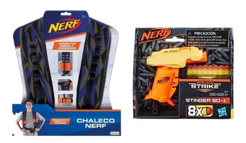Chaleco Nerf + Pistola Nerf Alpha Strike Stinger Sd 8 Dardos