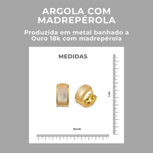 Brinco Argola Feminina Com Madrepérola Banhado A Ouro 18k