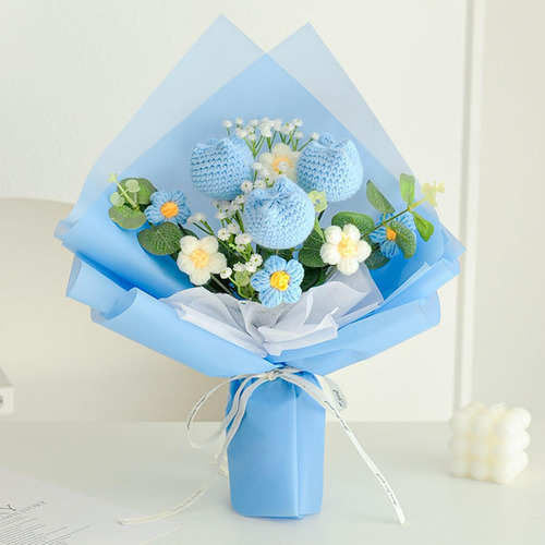 Ramo De Flores De Ganchillo Flor De Decoración Del Azul