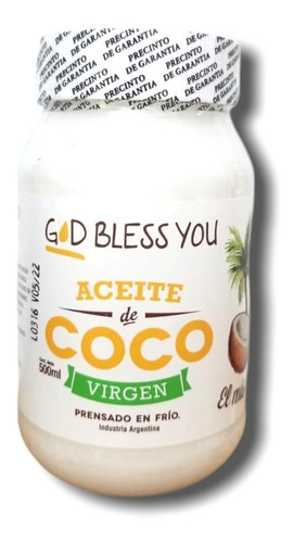 Aceite Coco God Bless You Virgen X 500 Ml - Prensado En Frio