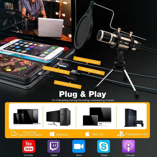 Zealsound Microphone Adapter, Usb Microphone Adapter Y 3,5 M