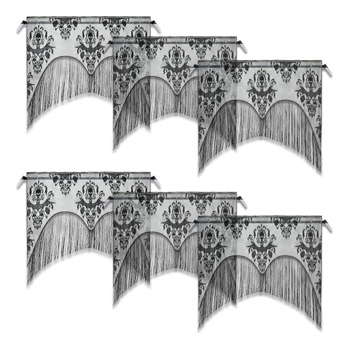 Zeedix 6 Pcs Halloween Lace Skull Window Curtain- Black Tass