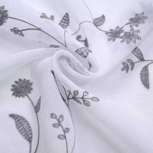 Set Visillo De Lino Bordado 140*220cm De Color Gris