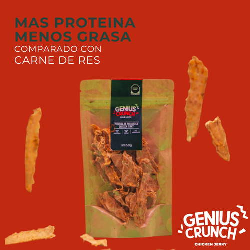 Genius Crunch Snack Carne Seca Pollo Chile Limón 4pz De 20g
