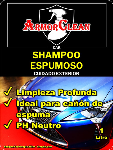 Shampoo Espumoso Marca Armorclean. 1 Litro X 12 Uds