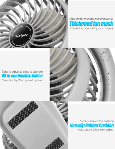 Ventilador Portátil Viniper Recargable De 3600 Mah, 3 Veloci