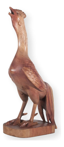 Escultura Madeira Vermelha Recuperada: Galo Cantando (da4c)