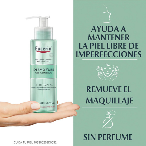 Eucerin Dermopure Oil Control Gel Limpiador X 200 Ml Momento de aplicación Día/Noche Tipo de piel Grasa