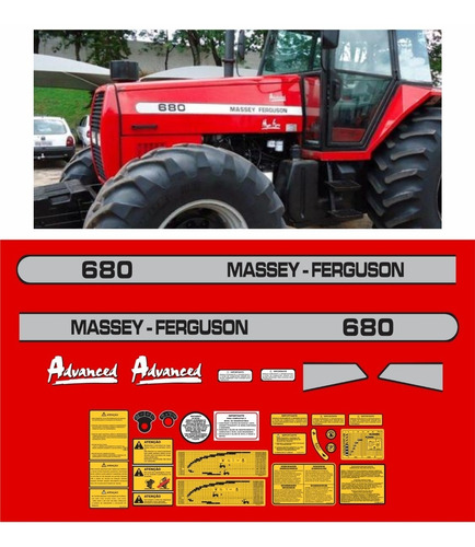 Kit De Adesivo Trator Massey Ferguson Mf 680 + Etiquetas Mk