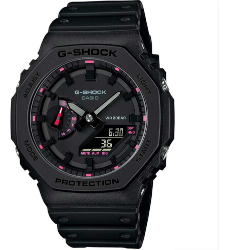 GA-2100P-1ADR - Reloj de pulsera Casio Gshock, color de la correa: negro, color del bisel: negro, color de fondo: negro