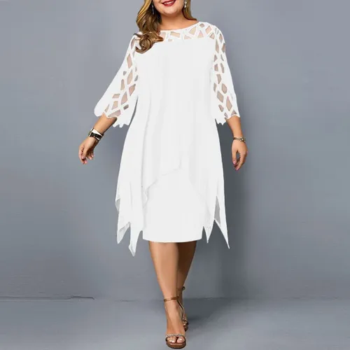 Elegante Vestido De Fiesta Midi De Encaje Ropa Mujer Suelta