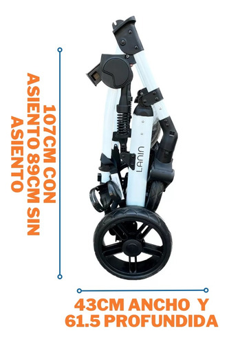 Imagen 7 de 8 de Coche Mega Baby Bebe Convertible Tres En Uno Con Huevito + Asiento Moisés Cuna Plegable Liviano