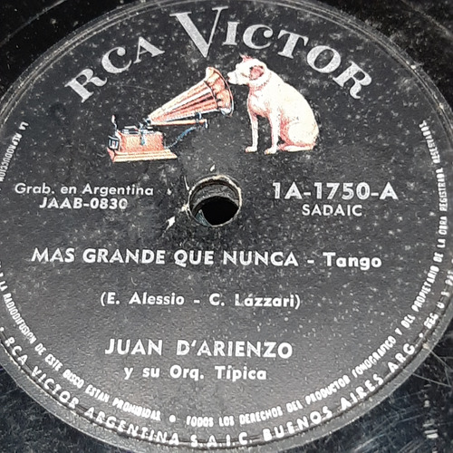 Pasta Juan D Arienzo Su Orq Tip Jorge Valdez Rca Victor C497