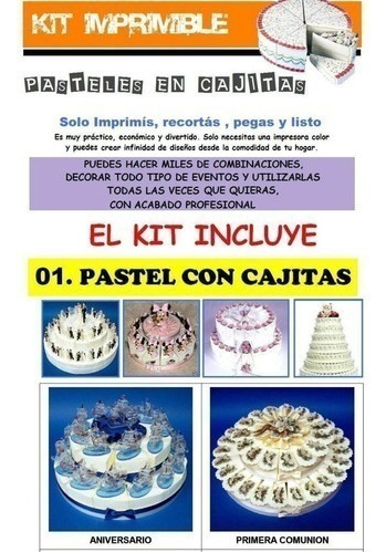 Kit Imprimible Pasteles Con Cajitas Cumpleaños Souvenir