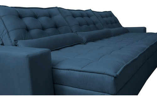 Sofá Retrátil e Reclinável 3,82m com Molas Ensacadas Cama Inbox Gold Tecido Suede Velusoft Azul