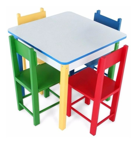 Mesa Infantil Com 4 Cadeiras Em Mdf / Madeira - Carlu 5017