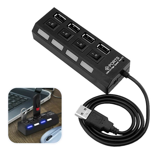 Régua Usb 2.0 Extensão Hub Switch Led Abre 4 Portas Divisor