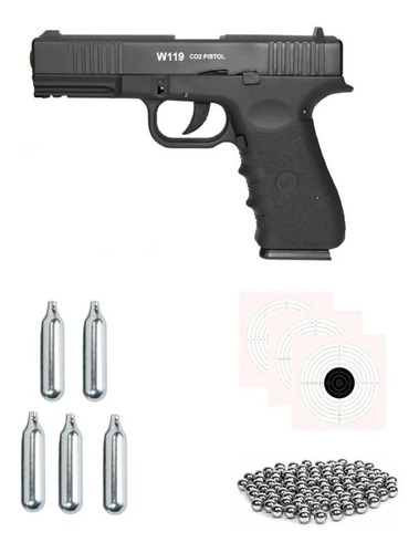 Pistola Pressão W119 Glock Slide Metal Co2 4,5mm Blowback