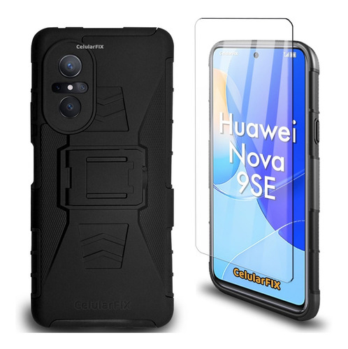 Funda Protector P/ Huawei Nova 9se, Uso Rudo Con Clip + Mica