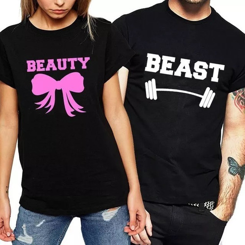 Kit Camiseta + Baby Look Casal Beast Beauty Bela E Fera
