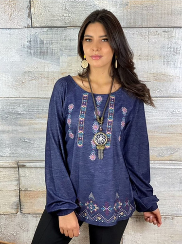 Polera Boho Con Flores Bordada