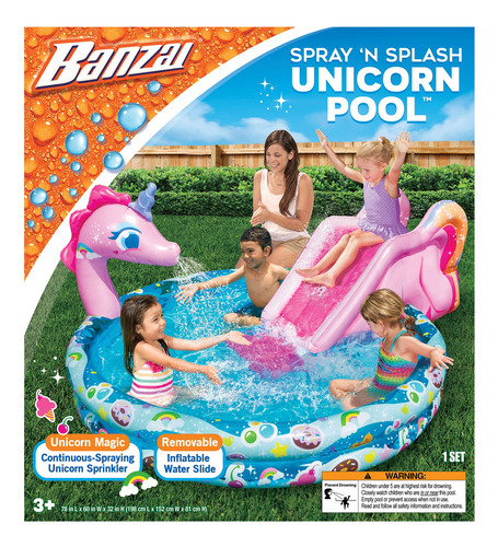 Piscina De Unicornio Hinchable Banzai Splash Slide Dimensi