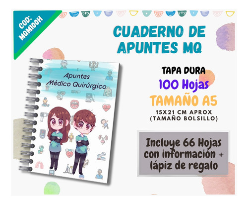 Cuaderno/ Agenda/ Apuntes/ M. Quirúrgico/ A5 (grande)100h