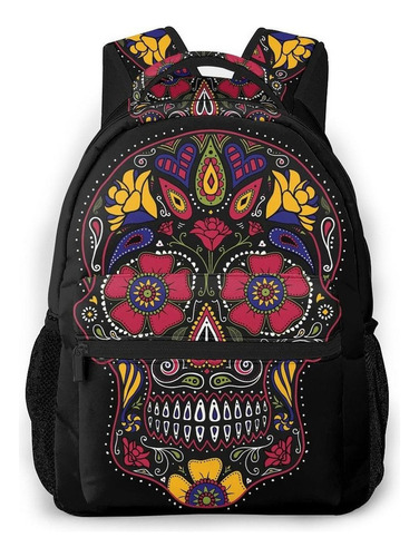 Mochila Oscura Con Calavera De Azúcar Del Día De Los Muertos