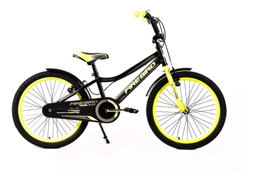 Bicicleta cross infantil Fire Bird Rocky R20 1v frenos v-brakes color negro/amarillo con pie de apoyo  