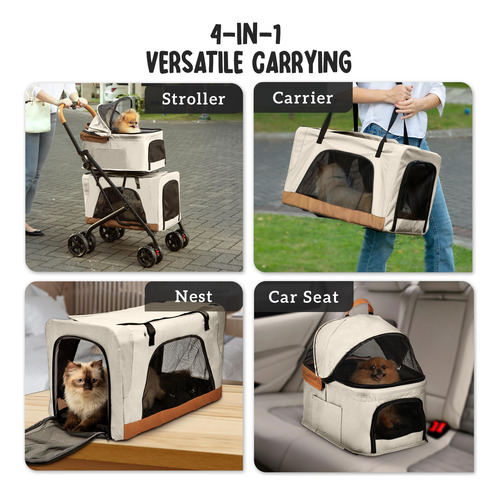 Carriola Doble Para Mascotas Con Portadores Desmontables Bei Color Color Del Chasis