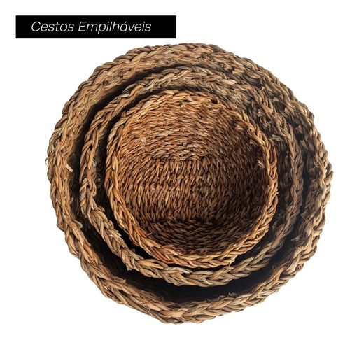 Juego de 3 cestas de paja natural, cestas de mimbre, color guaraní