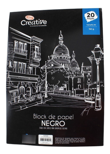 Block Papel Negro A4 De 150 G. 20 Hojas De Creative