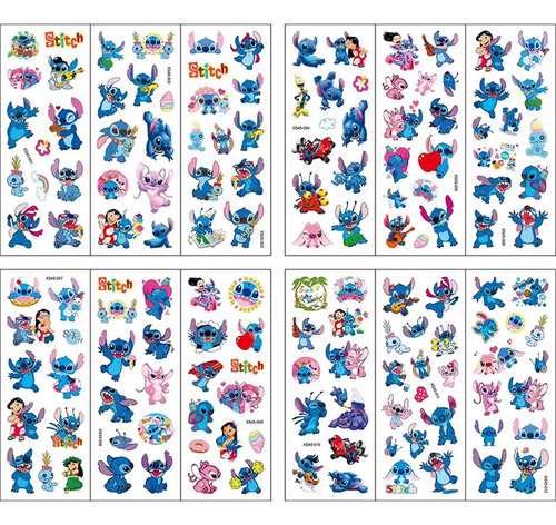 Set De 12 Plantillas De Stickers Calcomania Lilo Stitch