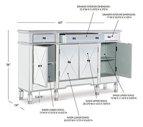 Powell Company Mirrored 4door 3drawer Console