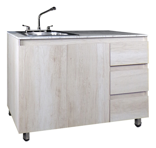 Cocina Integral Premium Decomobil Con Campana Y Parrilla Color Encino Polar - Mármol Blanco