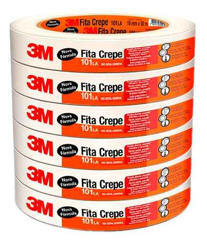 Fita Crepe 3m 101la Uso Ger.18x50m - Kit C/6 Rolos