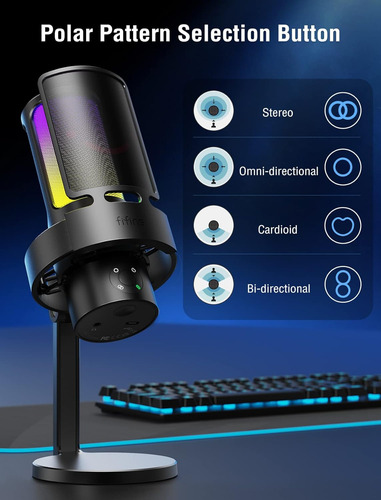 Micrófono Gamer Fifine Ampligame A8 Plus Rgb Negro