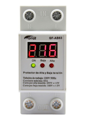 Protector Alta Y Baja Tensión 63 Amp. Display Din Monofásico