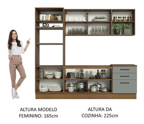 Armário Cozinha Completa 250cm Rustic/cinza Agata Madesa 01