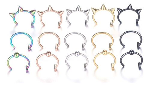 12 Pcs Anillos Para Labios Falsos De Acero Inoxidable Punk